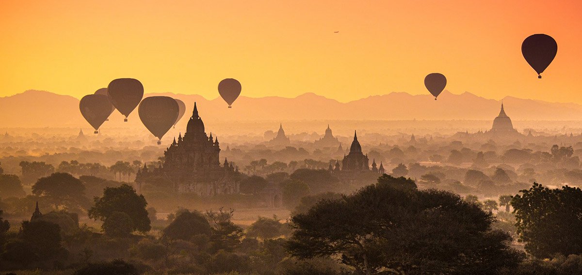 Air Balloons flying over Bagan temples