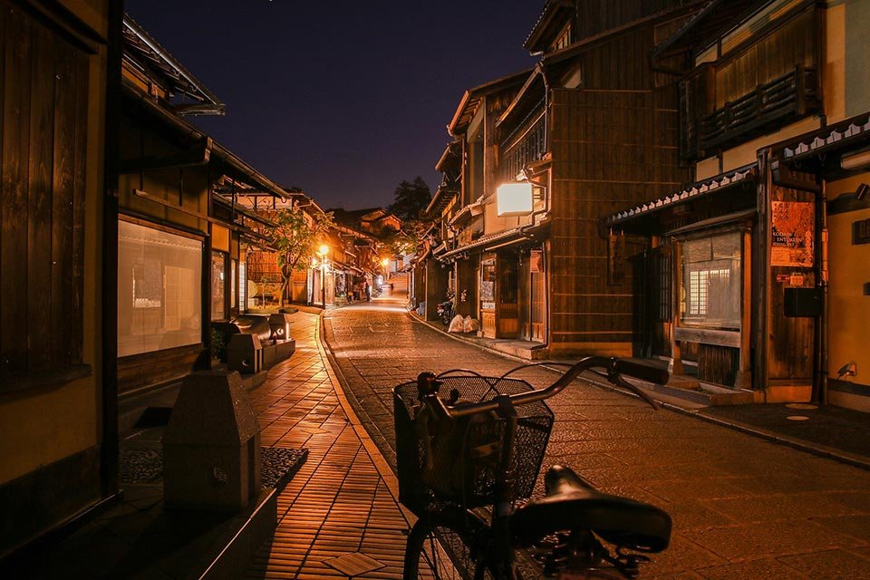 Kyoto street at night in Japan