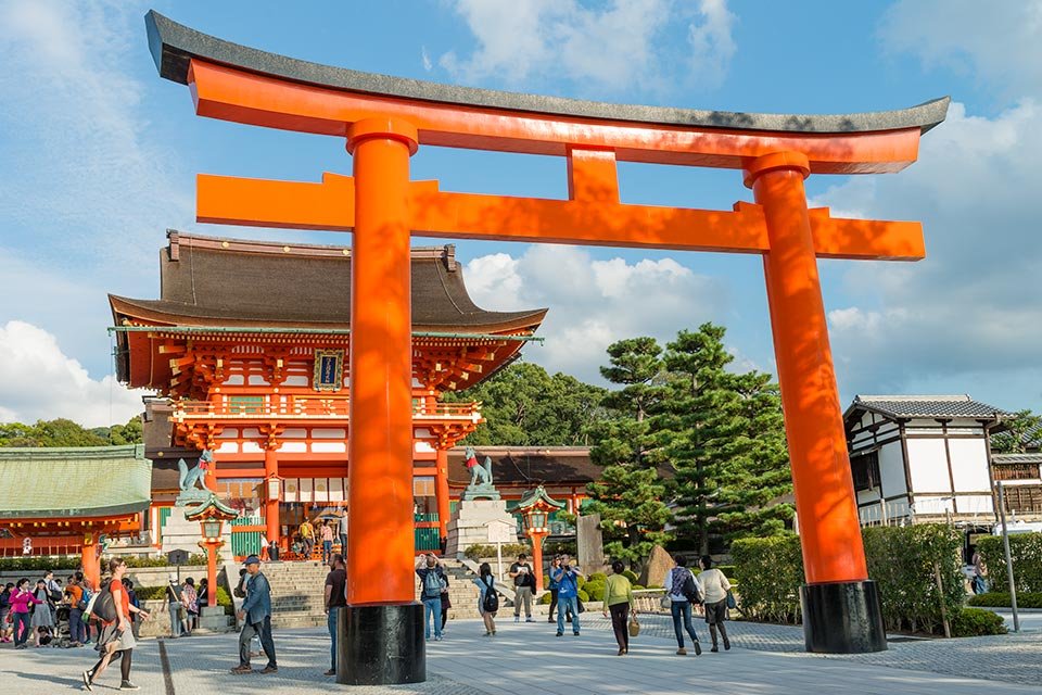 torii gates outside shrine in Kyoto, Japan
